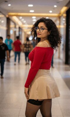 craiyon_125413_A_closeup_shot_In_a_bustling__warmly_lit_mall_corridor__a_skinny_but_attractive_Indian_40ish_woman_w-5